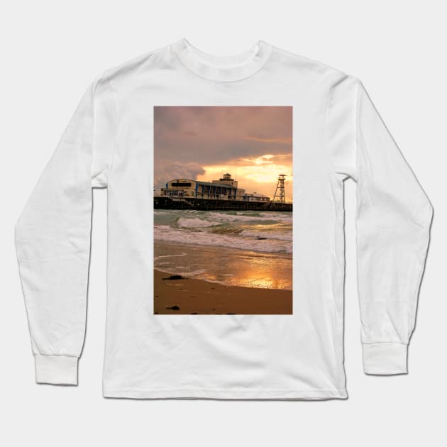 Bournemouth Pier And Beach Dorset England Long Sleeve T-Shirt by Andy Evans Photos